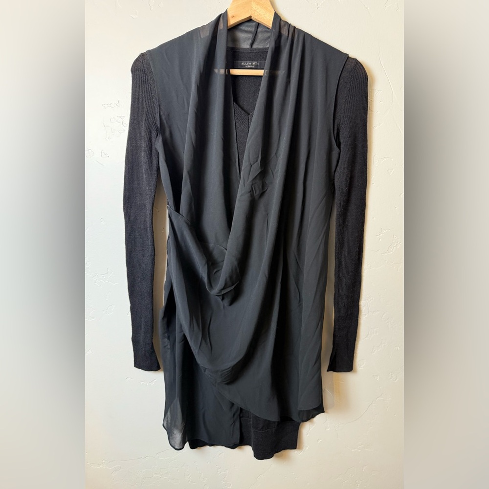 All Saints Drina V-Neck Merino Wool Long Sweater Mini Dress XS - Picture 5 of 10